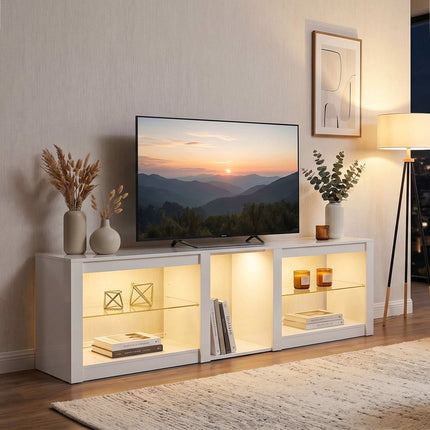 TV stolek s RGB LED osvětlením, vysoký lesk bílý, 160 cm