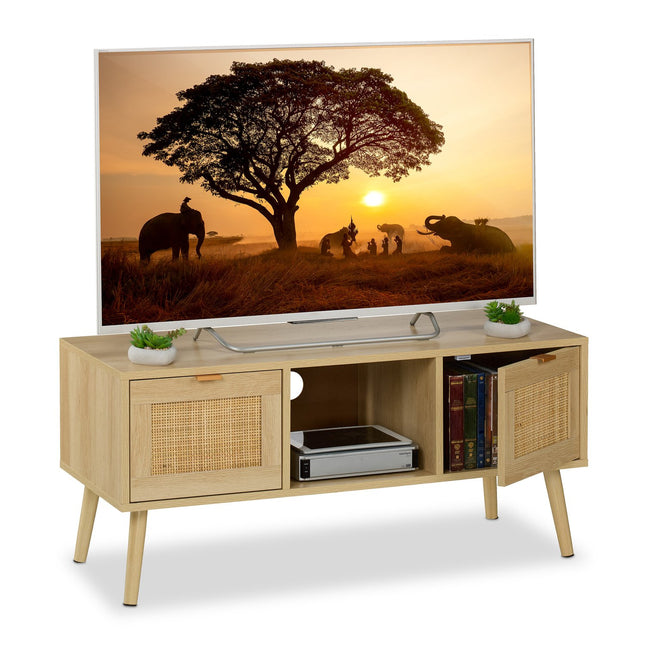 TV-Schrank mit Rattantüren, Holzoptik