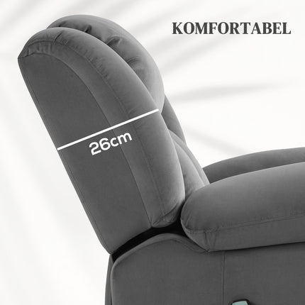 Fauteuil TV avec aide à la verticalisation, fauteuil de relaxation électrique avec fonction massage/chauffage/inclinaison, fauteuil TV avec porte-gobelet, espace de rangement, ports USB et télécommande, velours, gris foncé