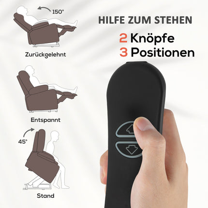 TV-fauteuil met sta-op-hulp, elektrische relaxfauteuil met lig-, massage- en verwarmingsfunctie, TV-fauteuil met pocketveringkern, zijvak en afstandsbediening, donkerbruin