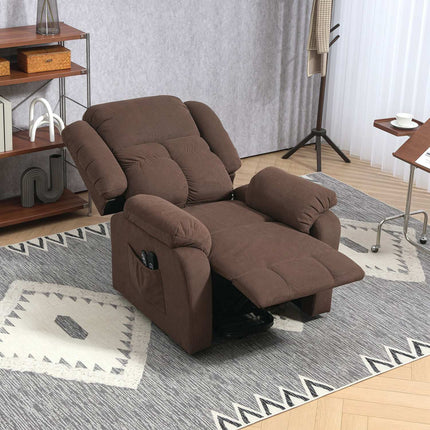 TV-fauteuil met sta-op-hulp, elektrische relaxfauteuil met lig-, massage- en verwarmingsfunctie, TV-fauteuil met pocketveringkern, zijvak en afstandsbediening, donkerbruin