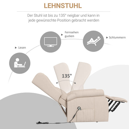 Fernsehsessel mit elektrischer Lift- und arretierbarer Kippfunktion, Creme