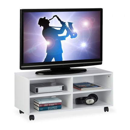 TV bench with 4 compartments and wheels