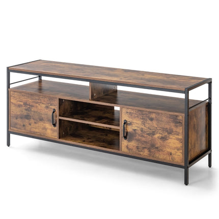 TV-Schrank für Fernseher bis 65 Zoll Lowboard mit 2 Türen &amp; offenen Fächern Fernsehtisch