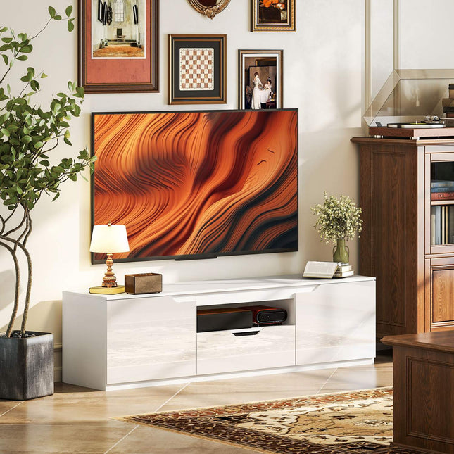 TV skříňka – lowboard 160cm, 2 dvířka, zásuvka, bílá