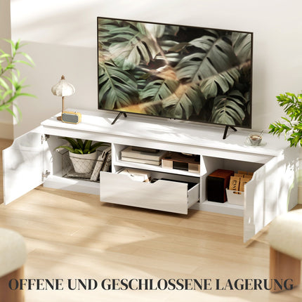 White TV cabinet - 160cm Lowboard, 2 doors, drawer