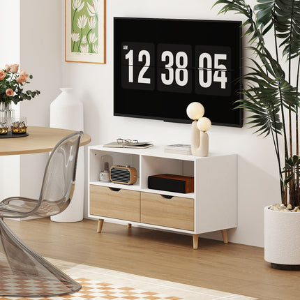 TV-Schrank Lowboard, 99 cm, 2 Ablagen & Schublade, Weiß