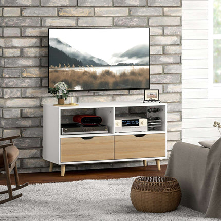 TV-Schrank Lowboard, 99 cm, 2 Ablagen & Schublade, Weiß