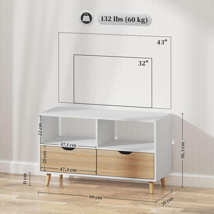 TV-Schrank Lowboard, 99 cm, 2 Ablagen & Schublade, Weiß