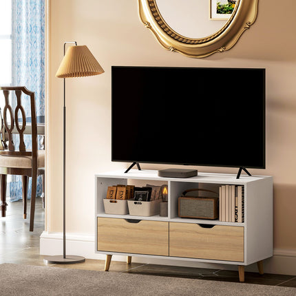 TV-Schrank Lowboard, 99 cm, 2 Ablagen & Schublade, Weiß
