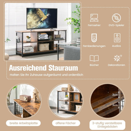 TV cabinet lowboard with open compartments TV shelf for televisions up to 65 inches 140 x 40 x 62.5 cm Rustic brown