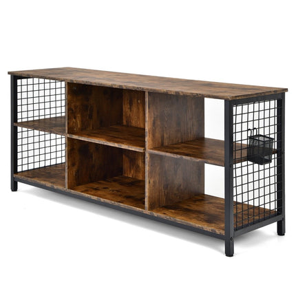 TV cabinet lowboard with open compartments TV shelf for televisions up to 65 inches 140 x 40 x 62.5 cm Rustic brown