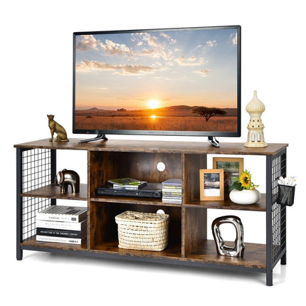 TV cabinet lowboard with open compartments TV shelf for televisions up to 65 inches 140 x 40 x 62.5 cm Rustic brown