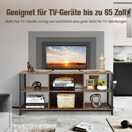 TV cabinet lowboard with open compartments TV shelf for televisions up to 65 inches 140 x 40 x 62.5 cm Rustic brown