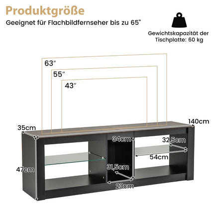 TV-Schrank mit LED-Beleuchtung für Fernseher bis 65 Zoll. Modernes Entertainment-Center