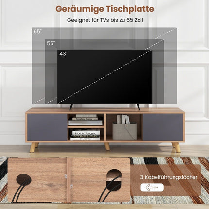 Meuble TV avec étagère ouverte et 2 armoires Meuble TV bas pour téléviseurs jusqu'à 65 pouces