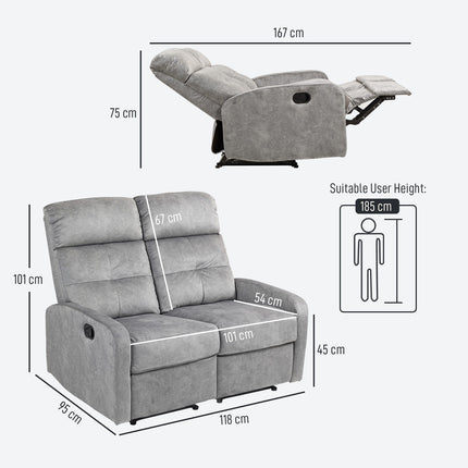 Liegesofa, 2-Sitzer mit Fußstütze, Taschenfederkern, Grau