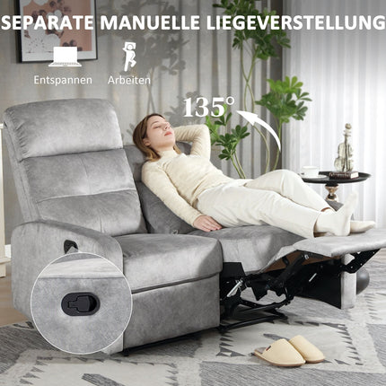 Liegesofa, 2-Sitzer mit Fußstütze, Taschenfederkern, Grau