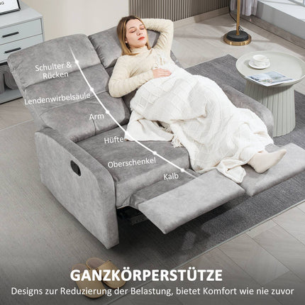 Liegesofa, 2-Sitzer mit Fußstütze, Taschenfederkern, Grau