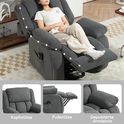 TV chair with massage and heat function, electric riser, remote control, side pockets, grey