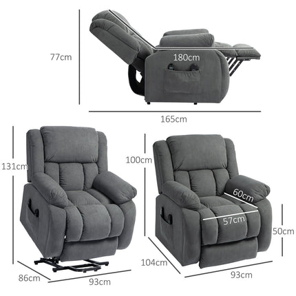 TV chair with massage and heat function, electric riser, remote control, side pockets, grey