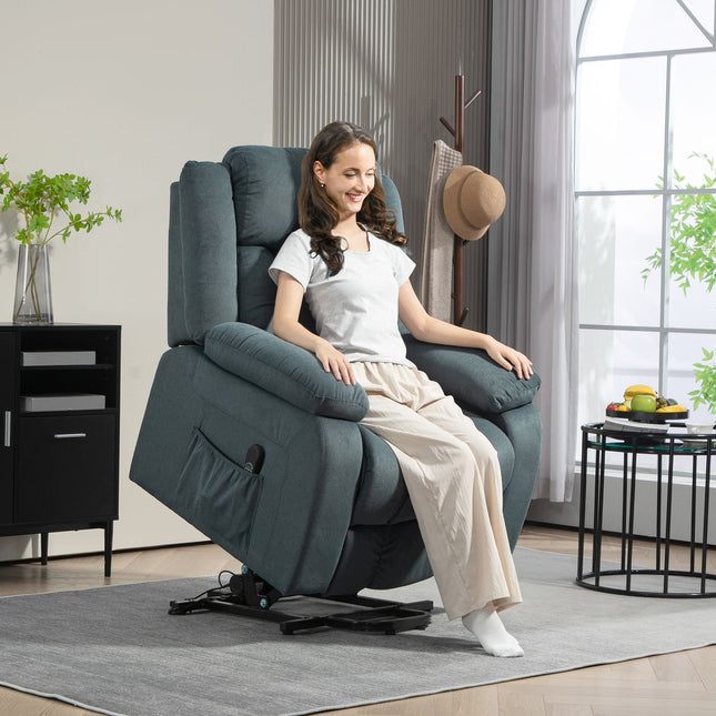 Elektrischer Relaxsessel mit Fernbedienung und Seitentasche, Samt grau