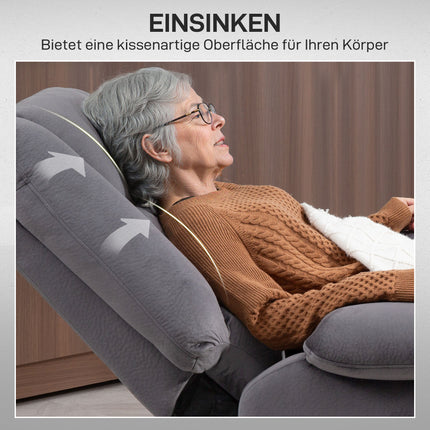 Fernsehsessel mit Aufstehhilfe, Wärme- und Massagefunktion, Fernbedienung und Seitentasche, dunkelgrau