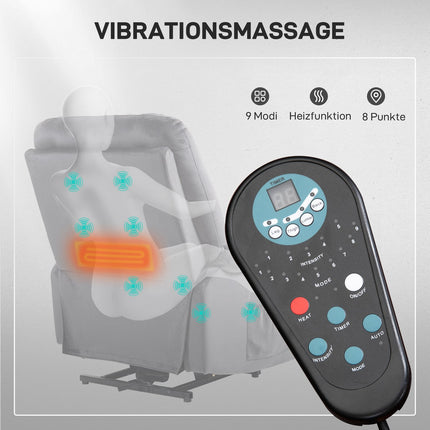 Fernsehsessel mit Aufstehhilfe, Wärme- und Massagefunktion, Fernbedienung und Seitentasche, dunkelgrau