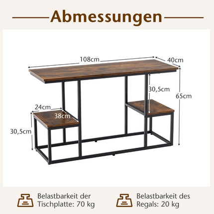 TV console table for 50-inch TVs, industrial media console with open shelves, 108 x 40 x 65 cm, rustic brown