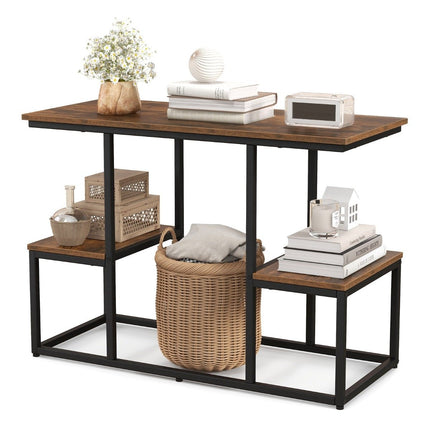 TV console table for 50-inch TVs, industrial media console with open shelves, 108 x 40 x 65 cm, rustic brown