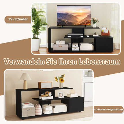 TV-standaard voor tv's tot 55 inch met planken & kast TV-kast lowboard zwart