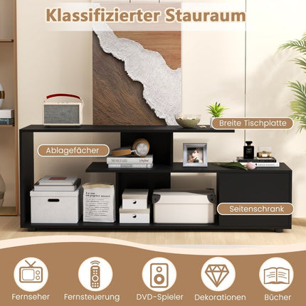 TV-standaard voor tv's tot 55 inch met planken & kast TV-kast lowboard zwart