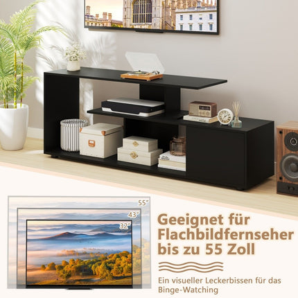 TV-standaard voor tv's tot 55 inch met planken & kast TV-kast lowboard zwart