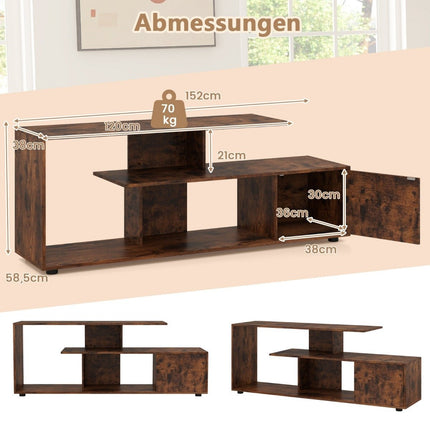 TV-Lowboard für Fernseher bis 55 Zoll mit Ablagen &amp; Unterschrank Fernsehschrank Lowboard braun
