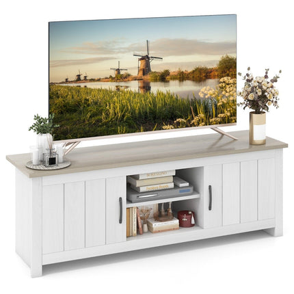 TV-Ständer mit 2 Türen &amp; 2 Schränken &amp; offenen Regalen TV-Ständer für Fernseher bis 65" hellgrau