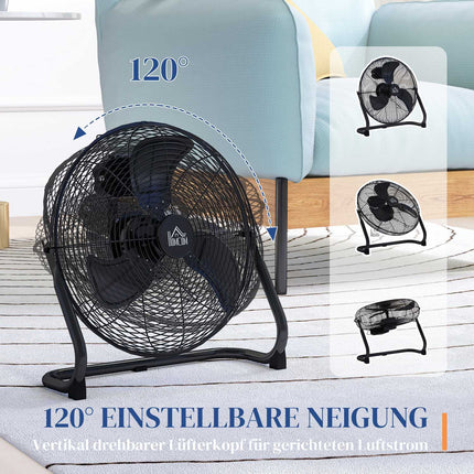Elektrischer Tischventilator, 4 Geschwindigkeiten, 120° verstellbarer Winkel, schwarz