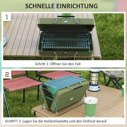 Holzkohle-Tischgrill - Edelstahl, tragbar, Grün