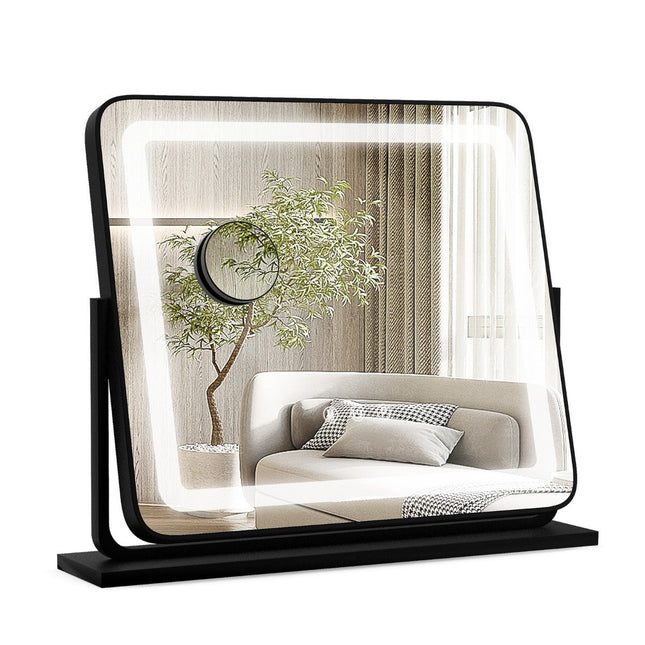 Tischspiegel mit LED-Beleuchtung, Schminkspiegel mit Beleuchtung, 56 x 12 x 48 cm, Schwarz