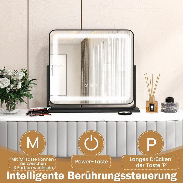 Tischspiegel mit LED-Beleuchtung, Schminkspiegel mit Beleuchtung, 56 x 12 x 48 cm, Schwarz