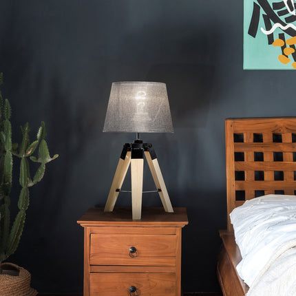 Bedside lamp in gray linen look, Pine & Polyester, E27