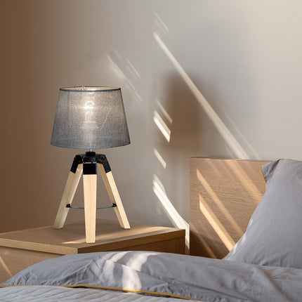 Bedside lamp in gray linen look, Pine & Polyester, E27