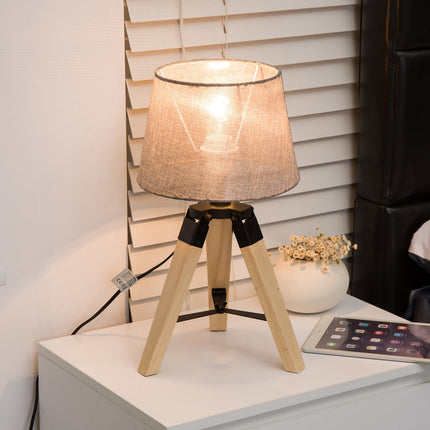 Bedside lamp in gray linen look, Pine & Polyester, E27