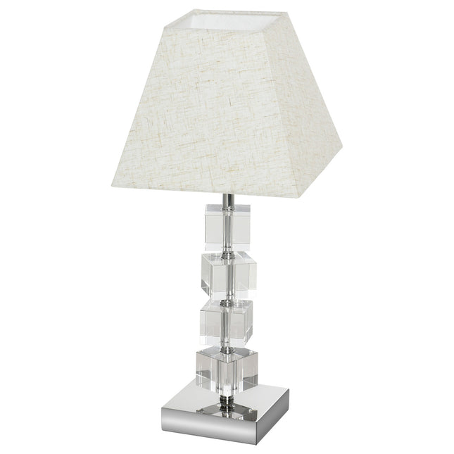 Nachttischlampe, rotierender Kristallwürfel, cremeweiß