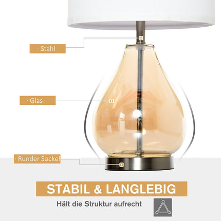 2 Nachttischlampen-Set – Glas, Leinen, E27-Fassung