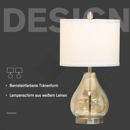 2 Nachttischlampen-Set – Glas, Leinen, E27-Fassung