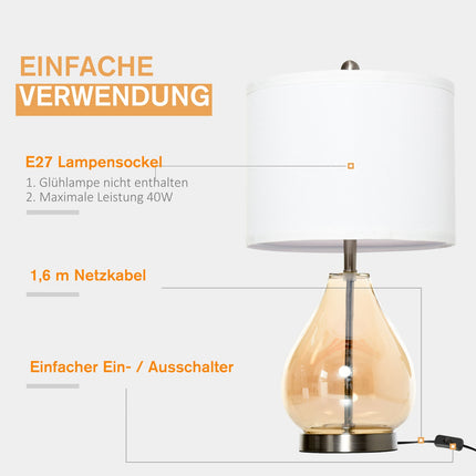 2 Nachttischlampen-Set – Glas, Leinen, E27-Fassung