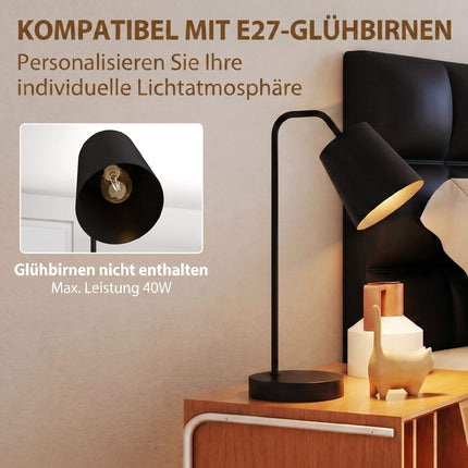 Stolní lampa sada 2 ks, černá ocel, USB-A/USB-C, E27
