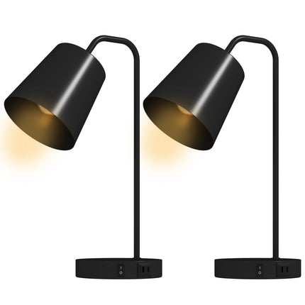 Stolní lampa sada 2 ks, černá ocel, USB-A/USB-C, E27