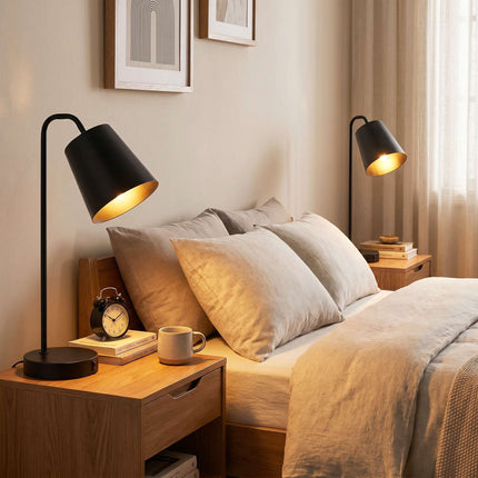 Stolní lampa sada 2 ks, černá ocel, USB-A/USB-C, E27