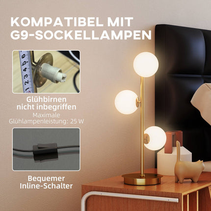 Table Lamp with 3 Globes, Brass Finish, G9 Sockets, 53 cm